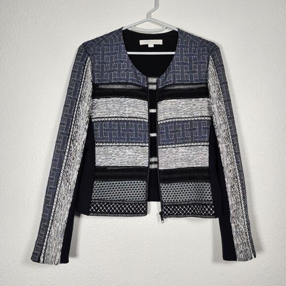 Jonathan Simkhai Front Zip Jacket Pattern Texture Mesh Black Gray Indigo Small - Picture 4 of 10